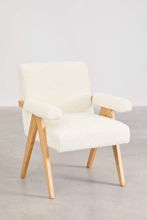 Krzesło do jadalni z drewna jesionowego i tkaniny bouclé Lucca