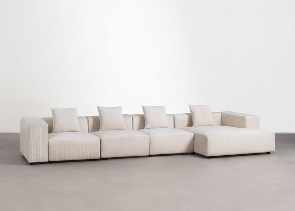 Modułowa sofa z szezlongiem prawym, 4-częściowa (↔︎420 cm) z wysokim podłokietnikiem Bruna
