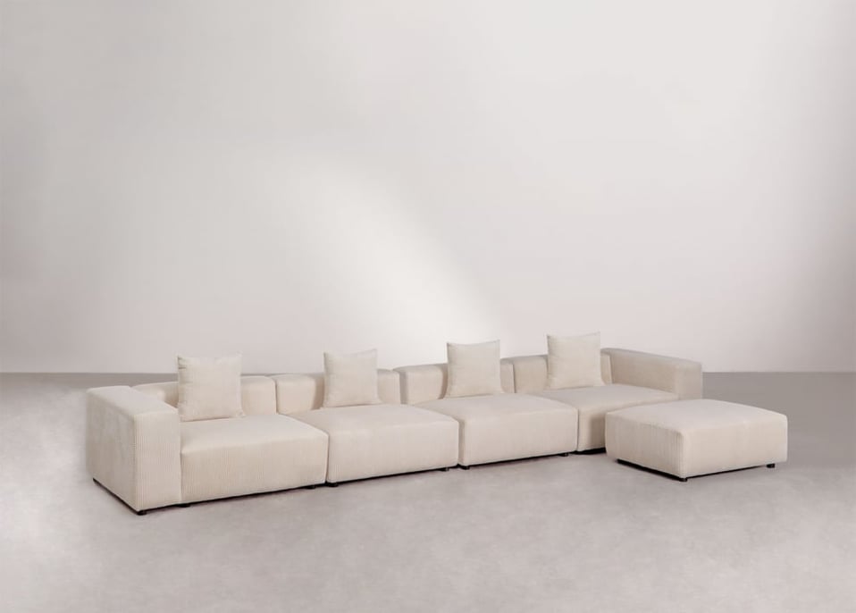 Modułowa sofa 4-częściowa z wysokimi podłokietnikami i pufą ↔︎480 cm Bruna - Sztruksu beżowy len