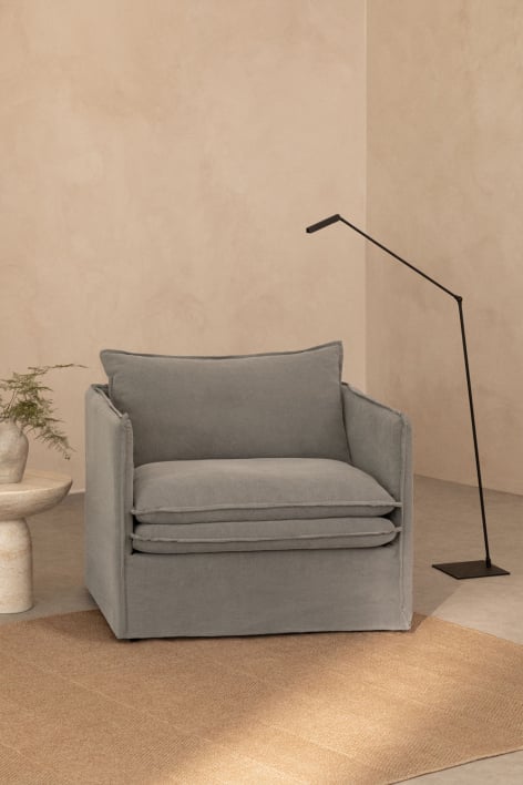 Fotel Grace z lnu i bawełny - Tkaniny Dark Grey