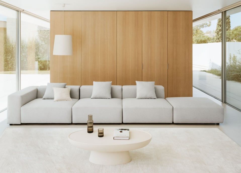 3-częściowa modułowa sofa narożna lewostronna z wysokim podłokietnikiem i pufem ↔︎450 cm Bruna - Tkaniny Gris Glacial