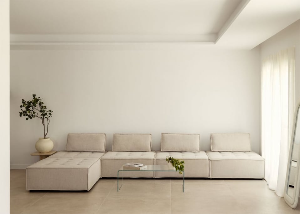 4-częściowa modułowa sofa i pufa w tkaninie Vermont