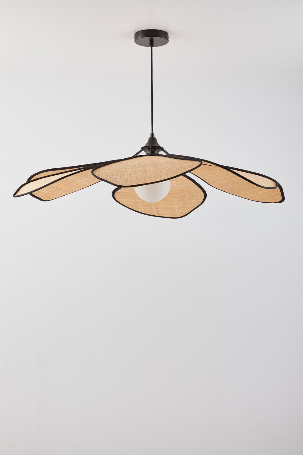 Lampa sufitowa Ø100 cm z naturalnej rafii - czarna Benavid, obrazek w galerii 2