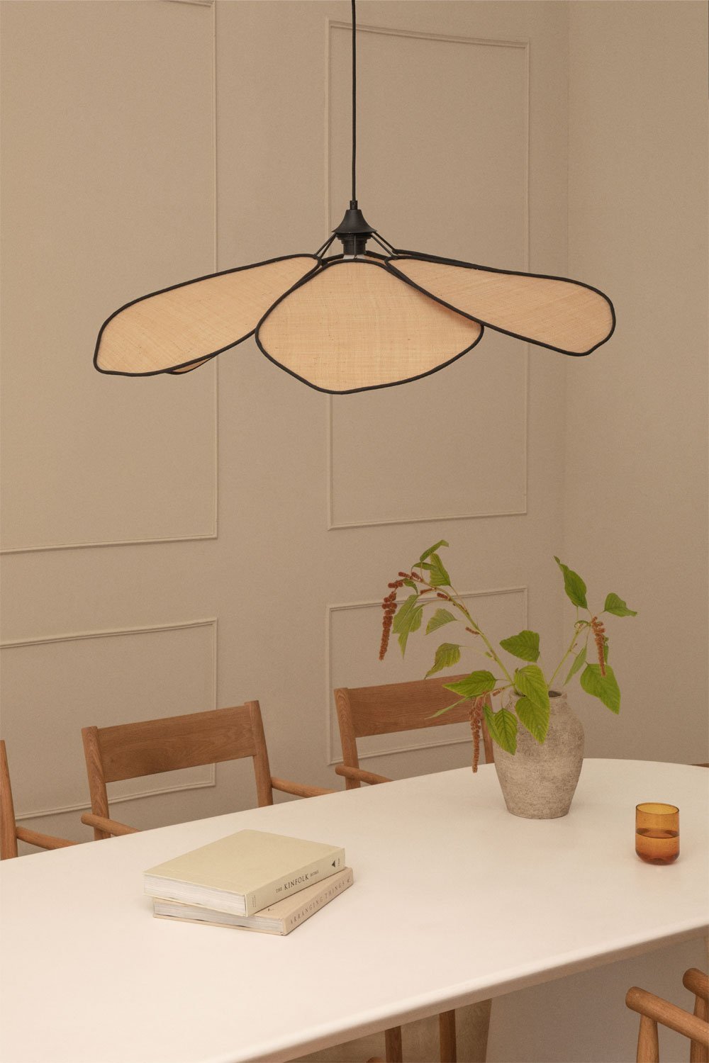 Lampa sufitowa Ø100 cm z naturalnej rafii - czarna Benavid, obrazek w galerii 1
