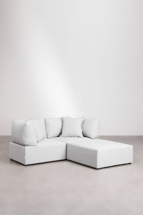 Dwuczęściowa sofa modułowa z 2 narożnikami i pufem Kata - Beżowy krem