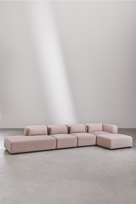 Narożna sofa modułowa Fogler 4-częściowa z leżanką po lewej stronie i pufem - Sztruksu Wino różowe