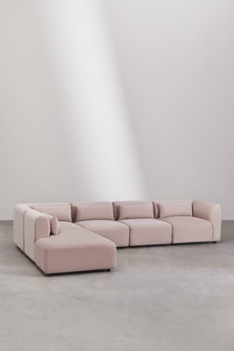 Sofa modułowa Fogler 5-częściowa z lewym szezlongiem - Sztruksu Wino różowe