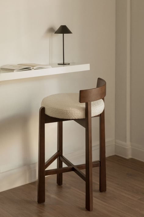 Taboret wysoki 75 cm z ciemnego drewna dębowego i białej tkaniny bouclé Manila - Bouclé White