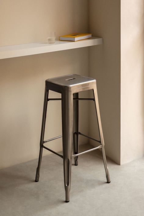 Taboret wysoki 75 cm ze stalowego szarego chromu Lix
