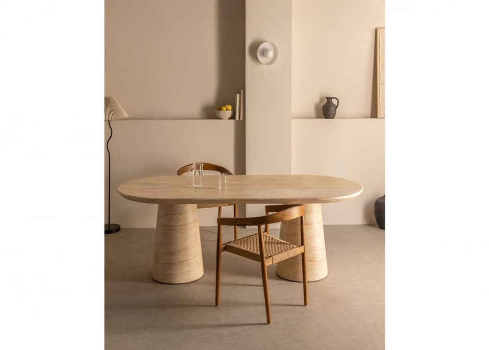 Owalny stół jadalniany 220x95 cm w wyglądzie cementu travertino Noemi - Travertine