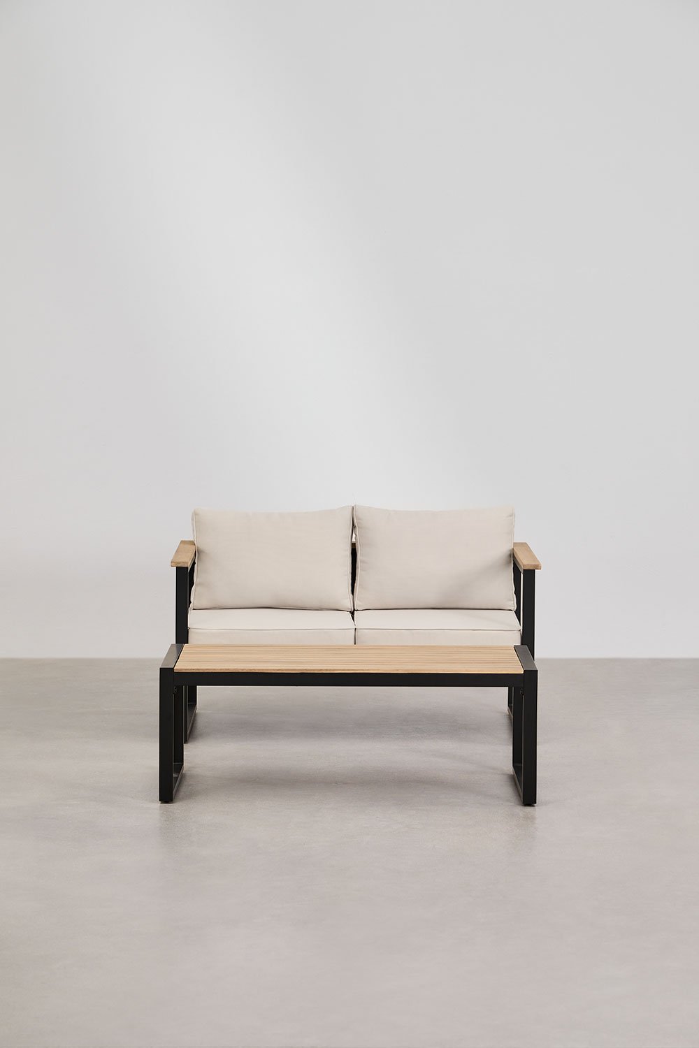 Zestaw ogrodowy składający się z 2-osobowej sofy i stolika kawowego z aluminium i drewna akacjowego 110x55cm Lipov, obrazek w galerii 1