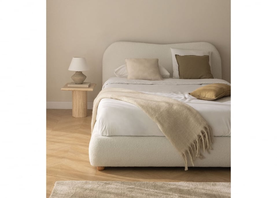 Łóżko z pojemnikiem do materaca 135x190cm tkanina bouclé Winselet