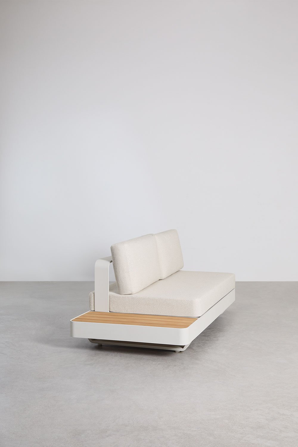 Dwuosobowa modułowa sofa ogrodowa z aluminium z lewym stolikiem bocznym z drewna tekowego Yarilo, obrazek w galerii 5