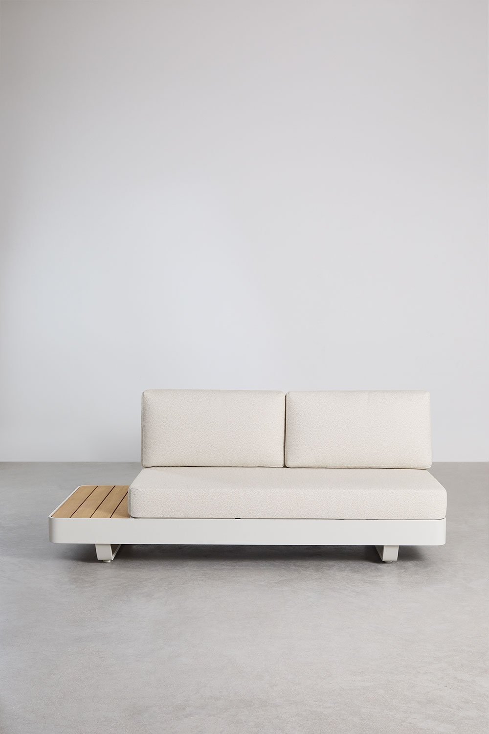 Dwuosobowa modułowa sofa ogrodowa z aluminium z lewym stolikiem bocznym z drewna tekowego Yarilo, obrazek w galerii 6