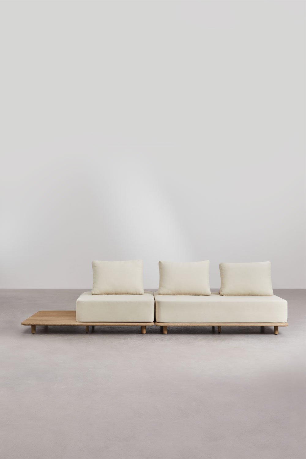 Sofa modułowy z szezlongiem 2-częściowy do ogrodu z stolikiem bocznym z akacji Portet, obrazek w galerii 6