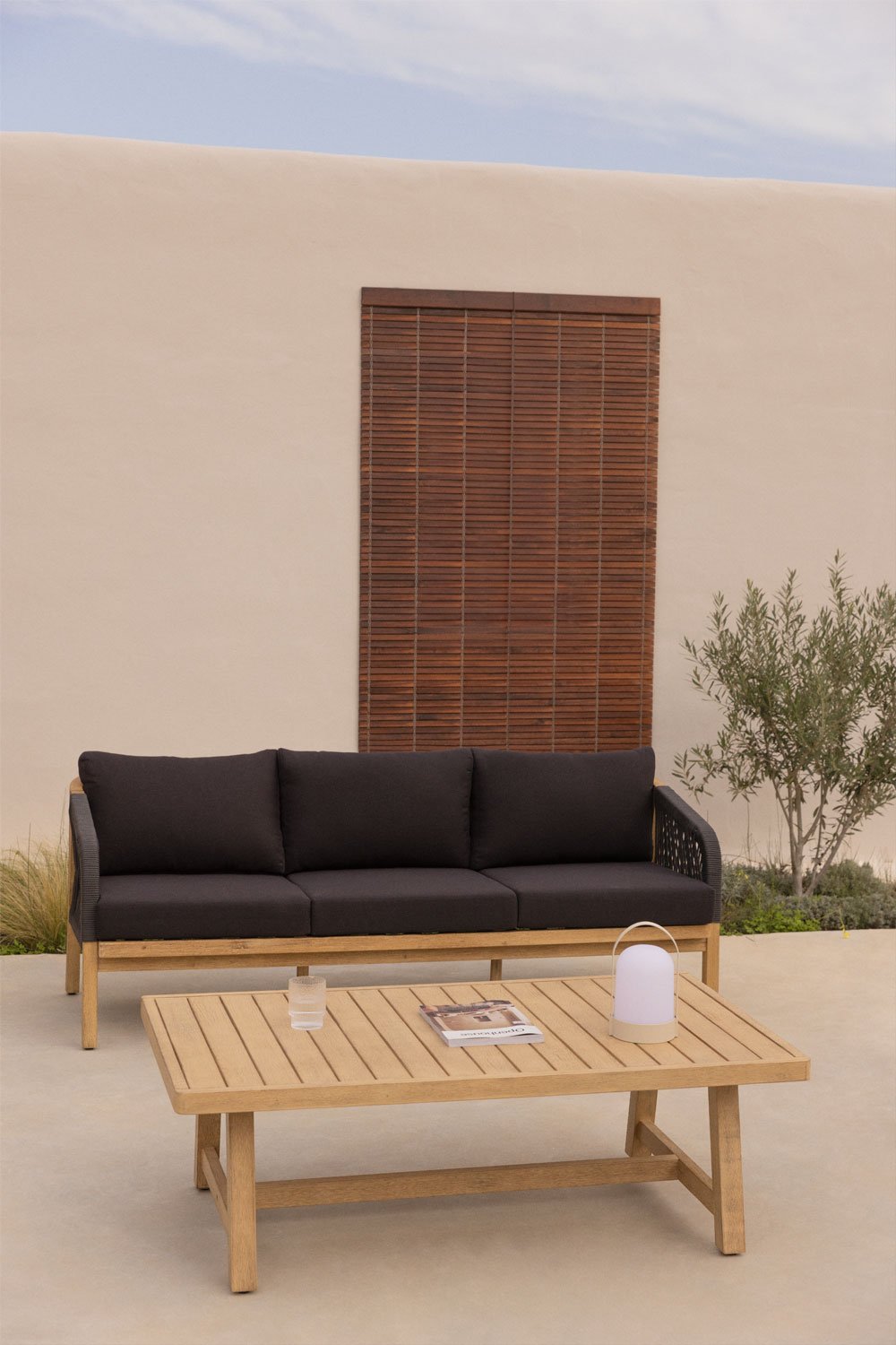 3-osobowa sofa ogrodowa z drewna akacjowego Dubaj, obrazek w galerii 1