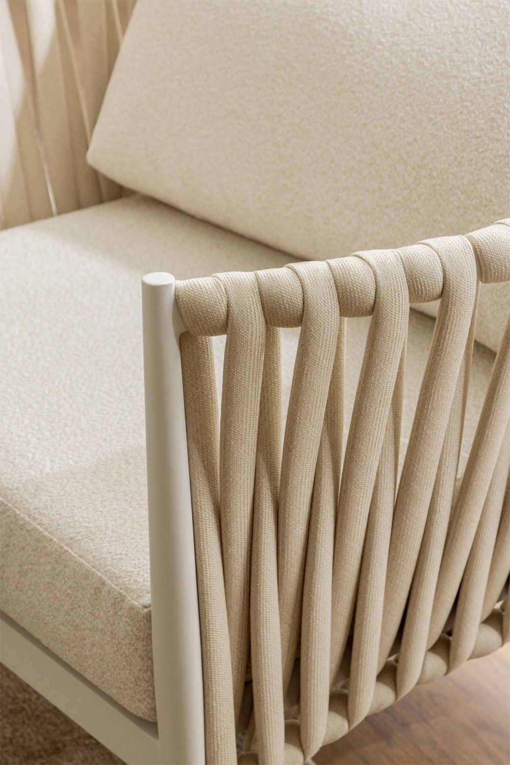 Fotel z aluminium i tkaniny bouclé Sereilen, obrazek w galerii 3