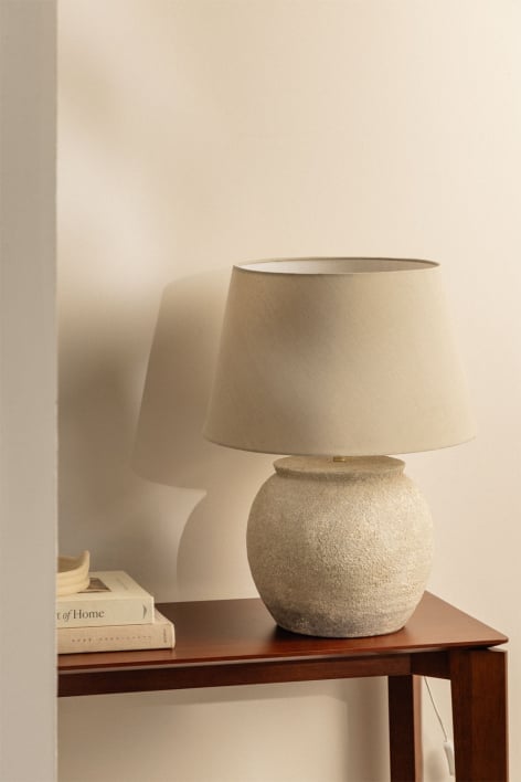 Lampa stołowa Kenaris z ceramiki i lnu