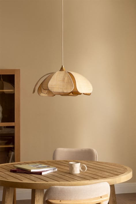 Lampa sufitowa Ø50 cm z lnu i kremowo-beżowej bawełny Vidson