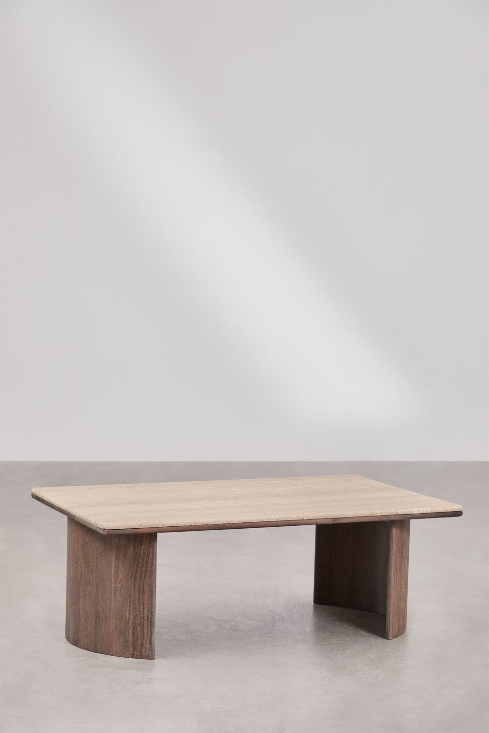 Stolik kawowy prostokątny 110x70 cm z trawertynu i drewna akacjowego Casilda , obrazek w galerii 2