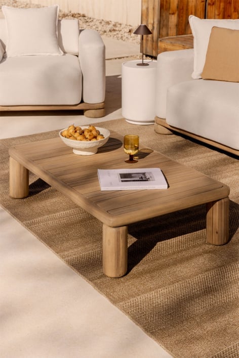 Prostokątny stolik kawowy ogrodowy 115x70 cm z drewna akacjowego Ioanis