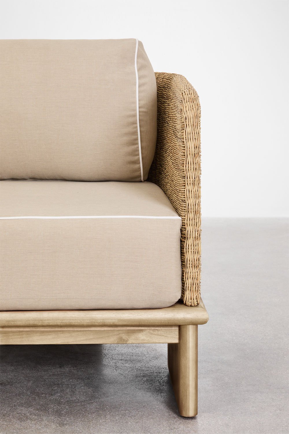 Sofa ogrodowa Famara 3-osobowa z rattanu i drewna akacjowego, obrazek w galerii 2