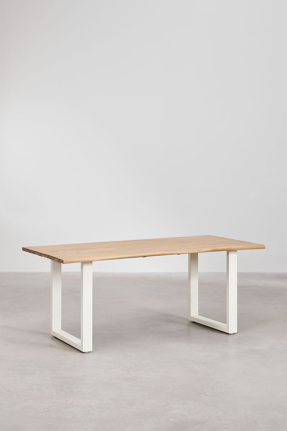 Zestaw stołowy prostokątny 180x90 cm z drewna akacjowego i stali Maupi oraz 6 krzeseł ogrodowych z naturalnego rattanu syntetycz, obrazek w galerii 2