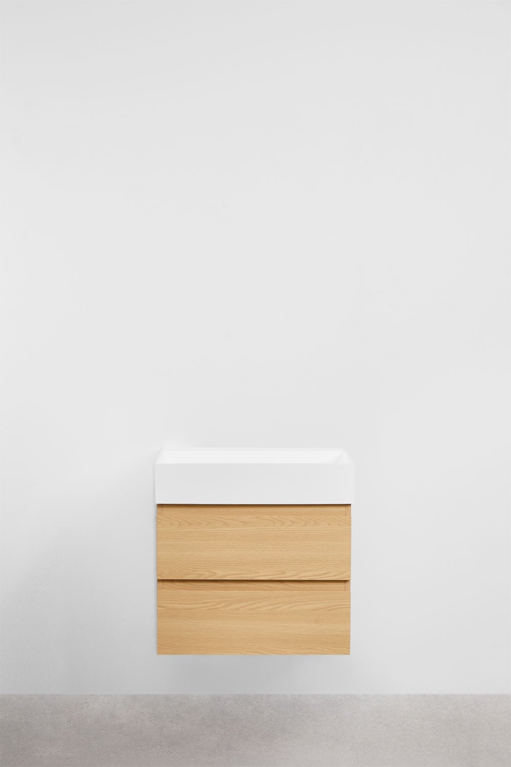 Zestaw wiszących mebli łazienkowych z drewna i forniru jesionowego zintegrowany z umywalką Ona, obrazek w galerii 2