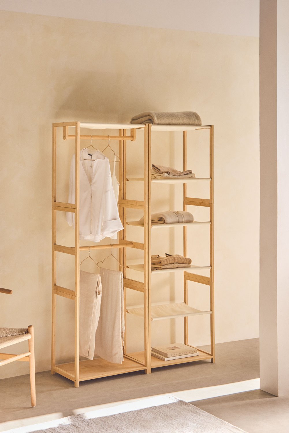 Deneb Bamboo 2-częściowa otwarta szafa modułowa z półkami i wieszakiem na ubrania, obrazek w galerii 1