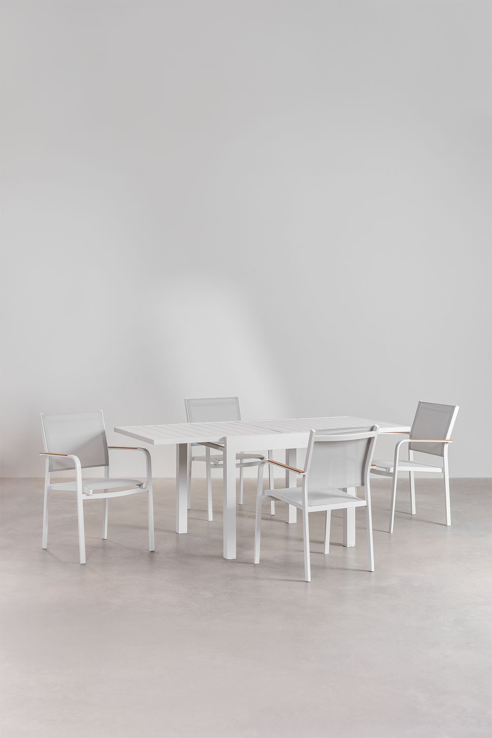 Zestaw 90-180x90 cm rozkładany stół prostokątny ze stopu aluminium Starmi i 4 składane krzesła ogrodowe Archer ze stopu aluminiu, obrazek w galerii 2