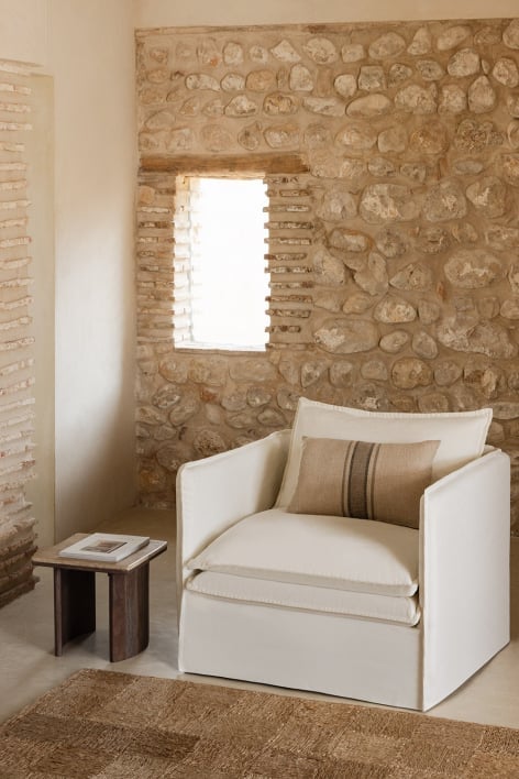 Fotel Grace z lnu i bawełny - Tkaniny Distressed White
