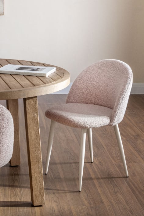 Krzesło do jadalni Kana Deluxe z tkaniny bouclé - Bouclé Różowa