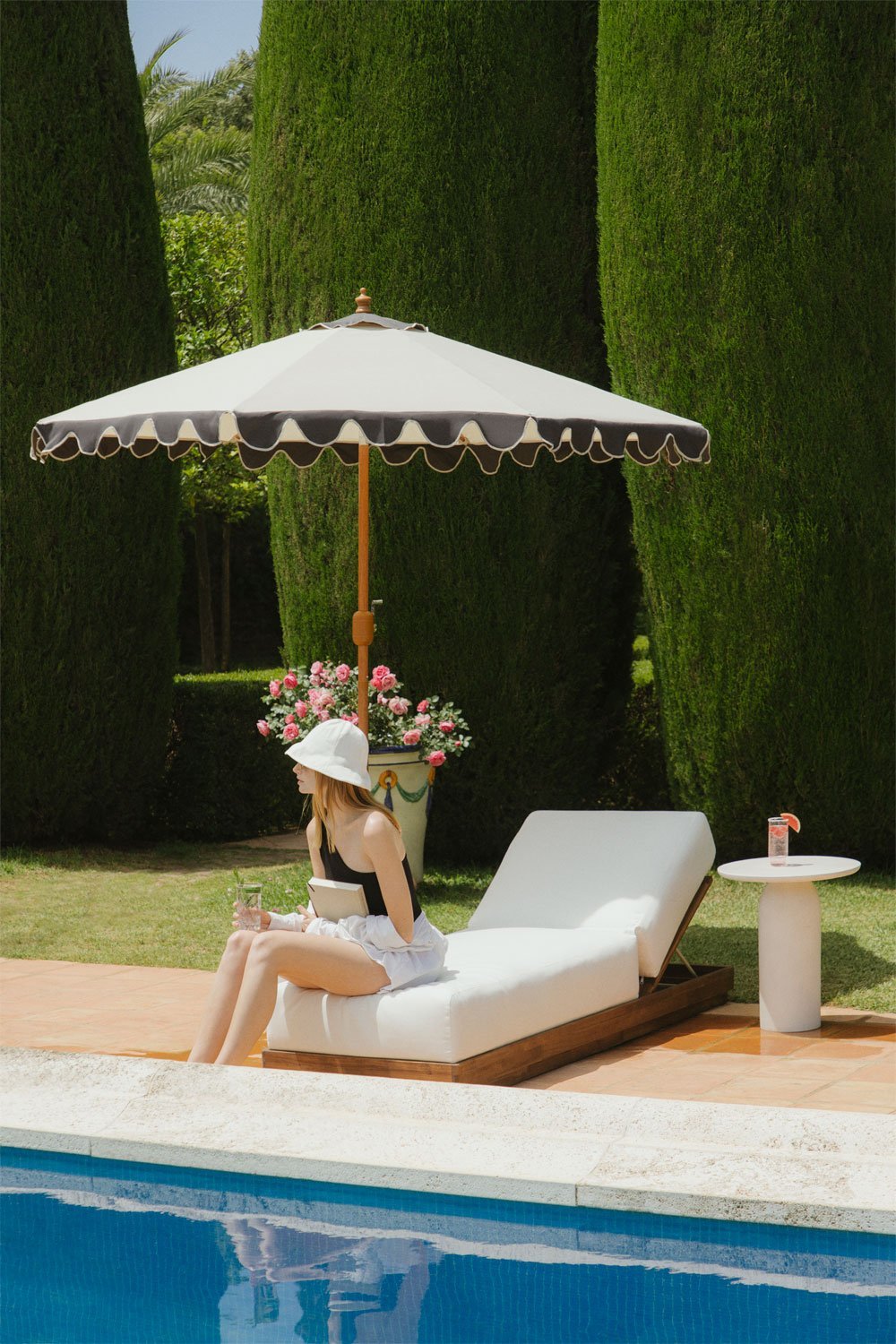 Parasol Ø260 cm z tkaniny i aluminium Aneli, obrazek w galerii 1