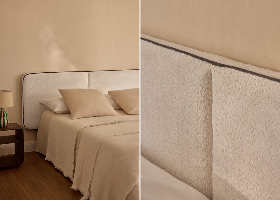 Wezgłowie łóżka 135cm z tkaniny bouclé Romeo - Tkaniny Szenil Off-White