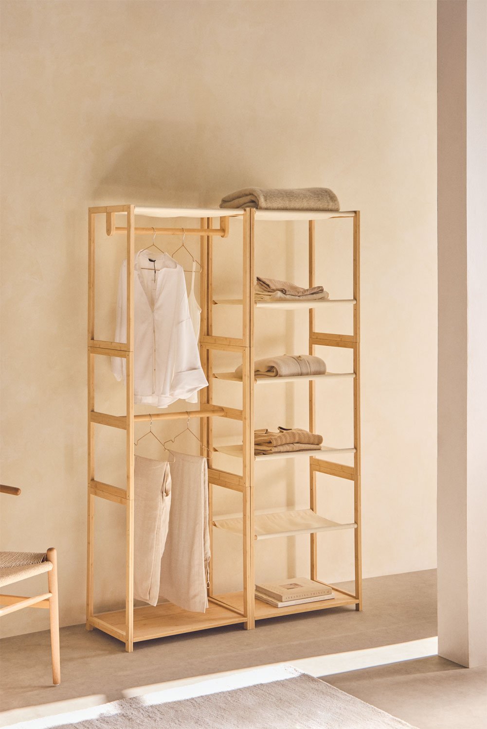 Deneb Bamboo 2-częściowa otwarta szafa modułowa z półkami i wieszakiem na ubrania, obrazek w galerii 1