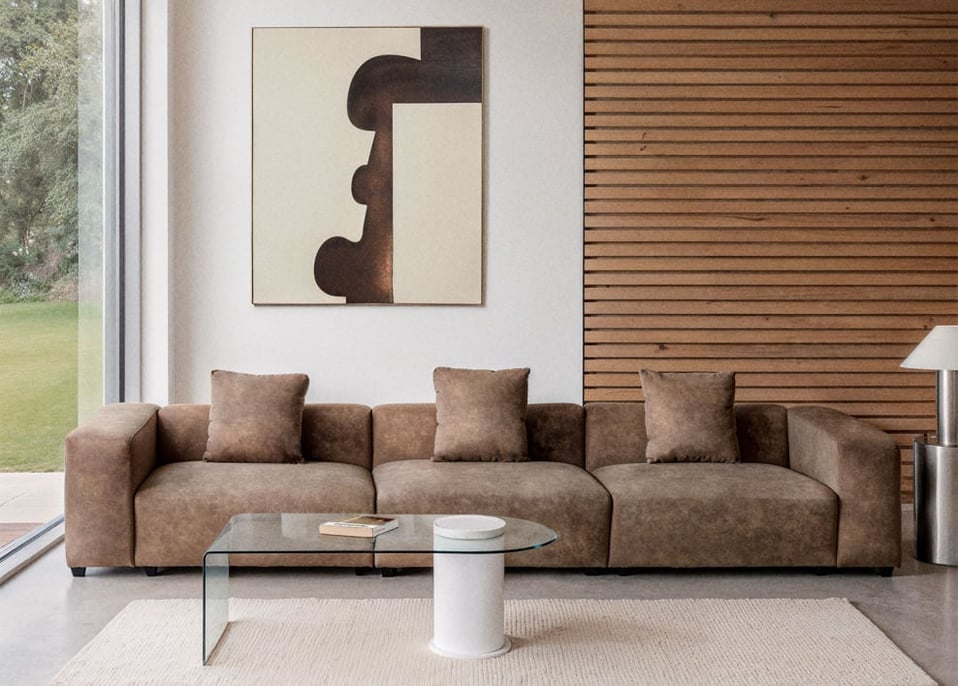 Modułowa sofa 3-częściowa ↔︎375 cm z wysokim podłokietnikiem Bruna - Zamsz w kolorze brązowej kawy