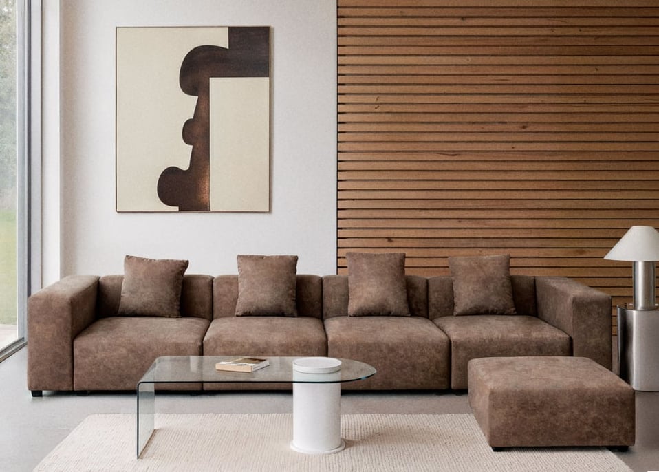 Modułowa sofa 4-częściowa z wysokimi podłokietnikami i pufą ↔︎400 cm Bruna