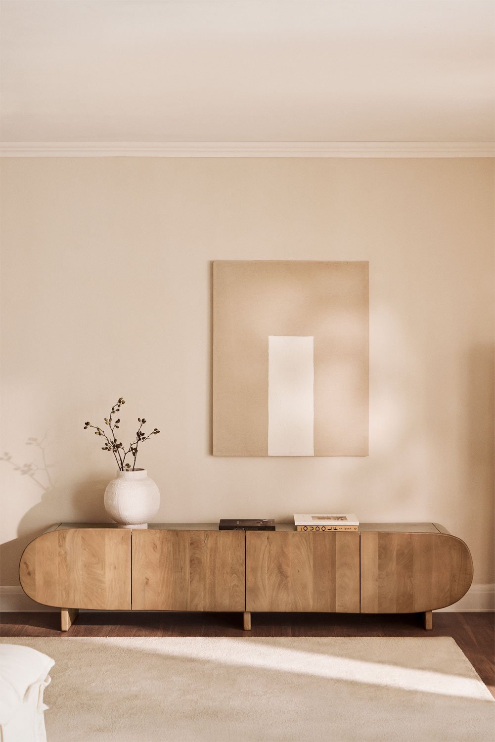 Szafka RTV 220x40 cm z drewna mango Agathe, obrazek w galerii 1