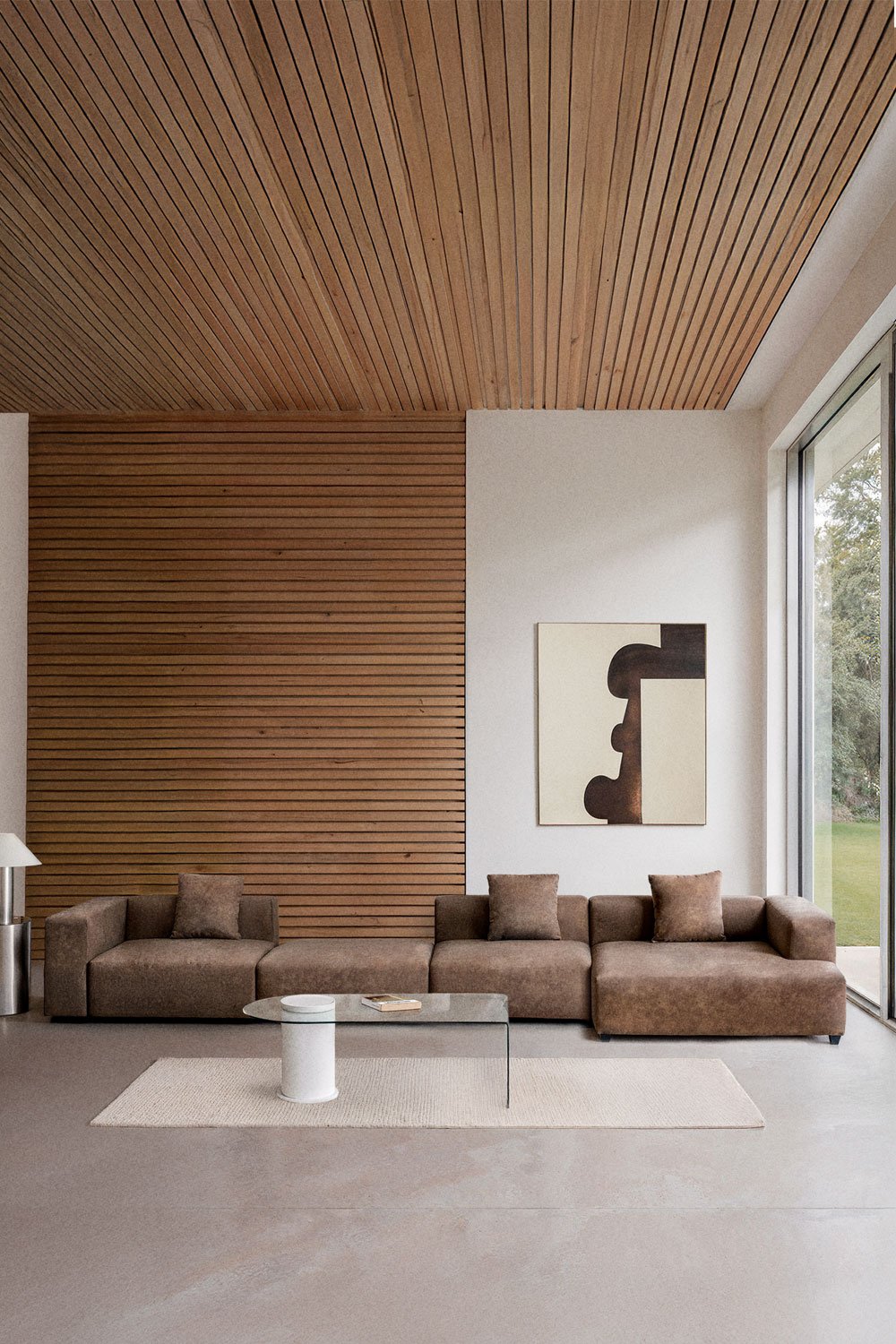 Sofa modułowa z szezlongiem prawym, 3-częściowa z wysokim podłokietnikiem i pufą (↔︎480 cm) Bruna, obrazek w galerii 1
