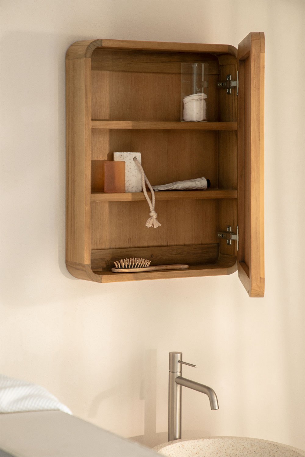 Ian teak wood szafka ścienna łazienkowa z lustrem, obrazek w galerii 2