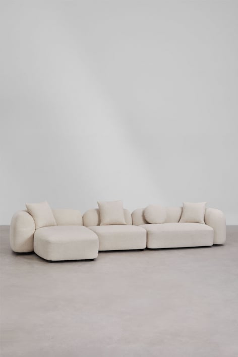 Modułowa 3-częściowa lewa sofa z szezlongiem w kolorze szenilu Coco - Gruba Biała Szenila