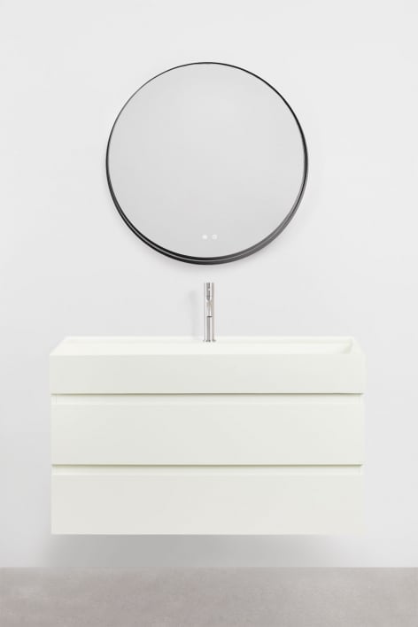 Zestaw mebli łazienkowych z drewna i forniru jesionowego z wbudowaną umywalką Ona - Biała