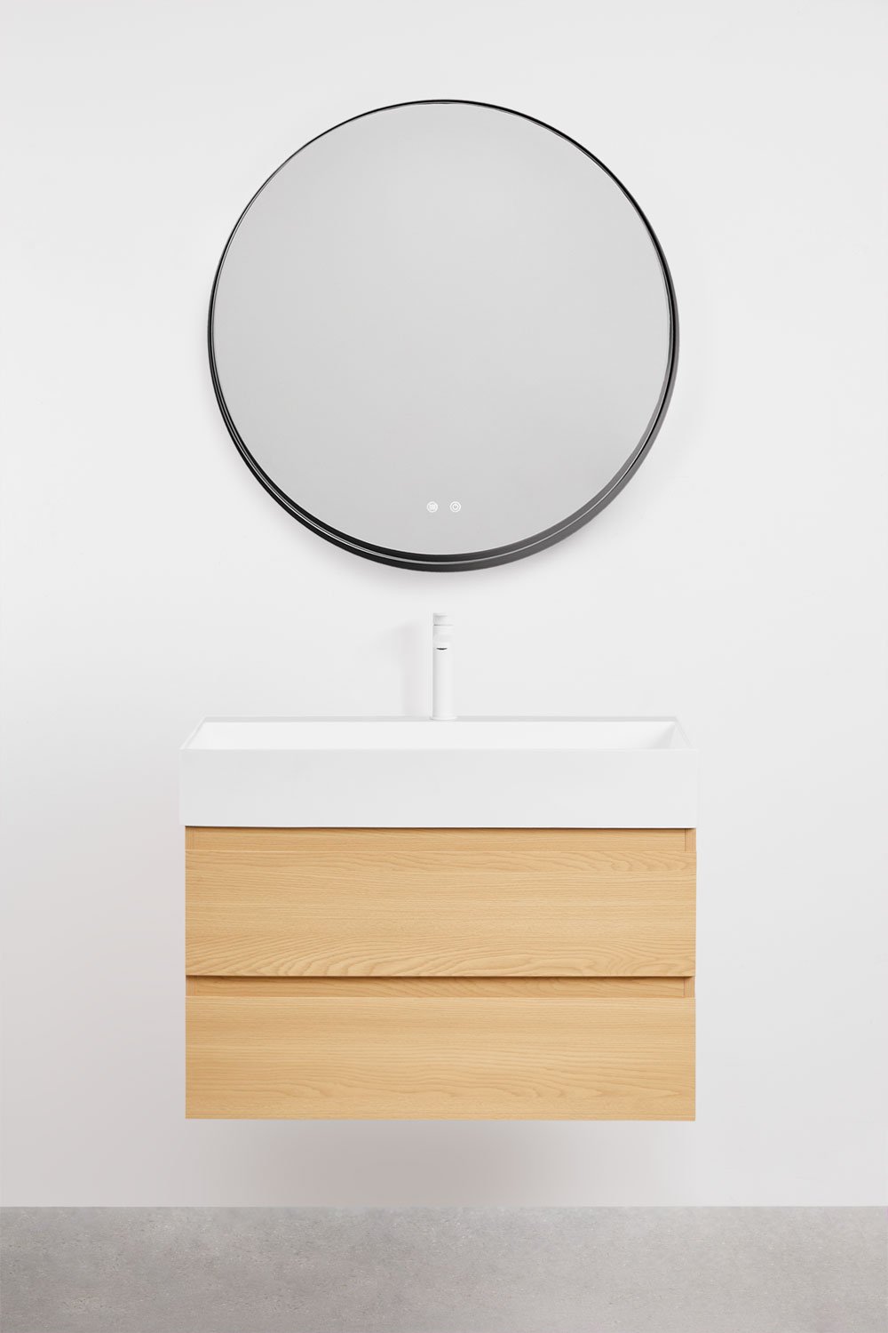 Zestaw wiszących mebli łazienkowych z drewna i forniru jesionowego zintegrowany z umywalką Ona, obrazek w galerii 2