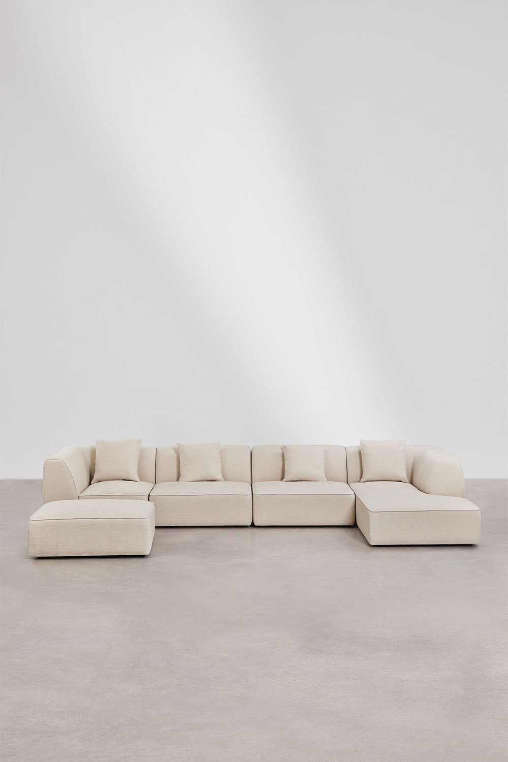 Sofa modułowa 4-częściowa, prawa, z leżanką i tapicerowanym pufem Cardea, obrazek w galerii 3