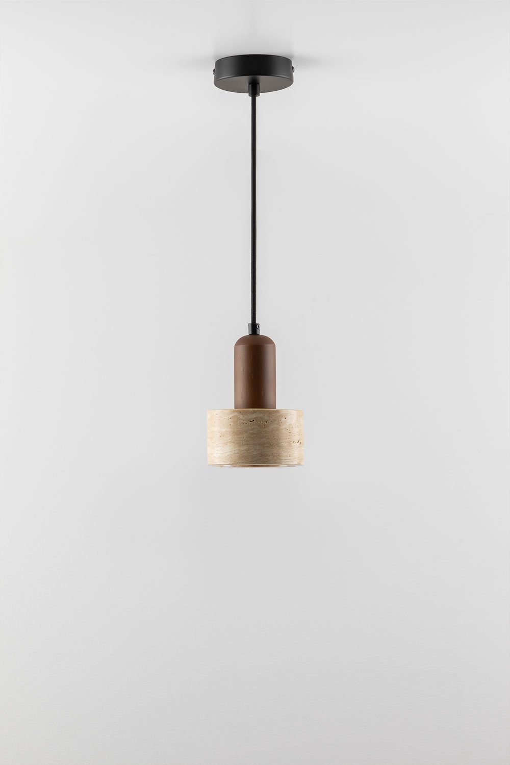 Lampa sufitowa Ø12 cm z trawertynu i drewna Davise, obrazek w galerii 4