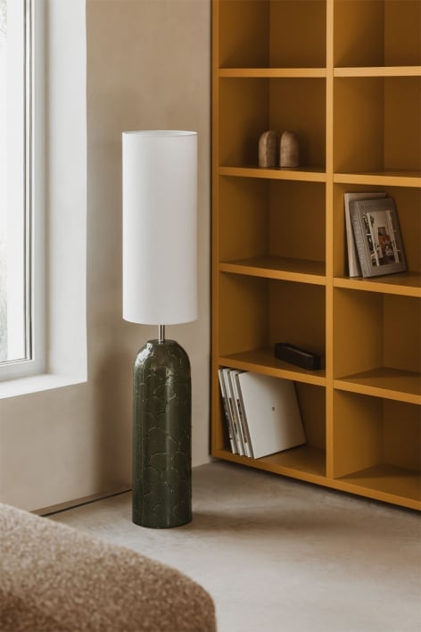 Lampa podłogowa z ceramiki i lnu Cinnamon - Wojskowa zieleń