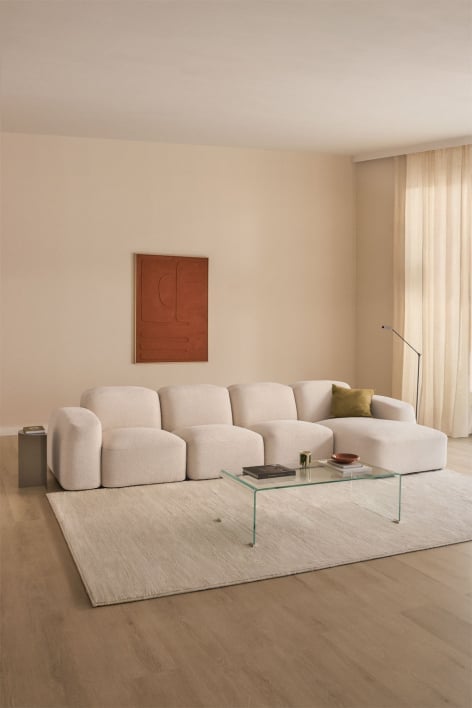 Bastian 4-częściowa sofa modułowa z leżanką prawostronną - Gruba Biała Szenila