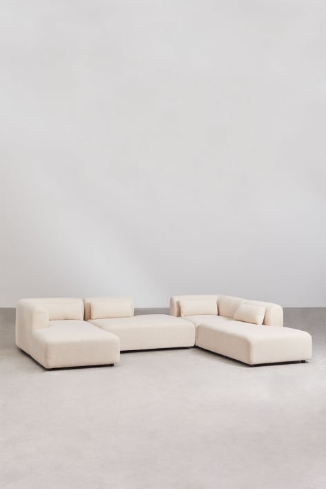 Sofa modułowa Fogler 4-częściowa z leżanką lewą i podwójnym szezlongiem - Chenille Kremowy beż