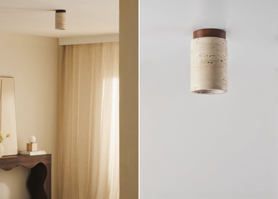 Aplique sufitowy z trawertynu i drewna Davise