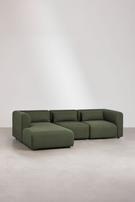 Sofa modułowa Fogler 3-częściowa, lewa, z leżanką - Chenille Salvia Zieleń